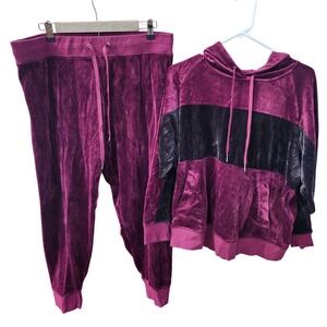 Champion Elite Velour Tracksuit Set Burgundy Black Hoodie Joggers XL L 1227106